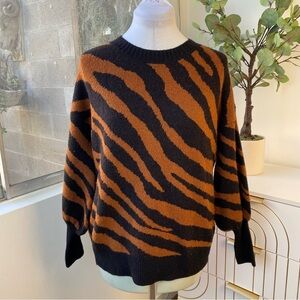 French Connection Tiger Stripe Balloon Sleeve Romantic Sweater, Size XS
